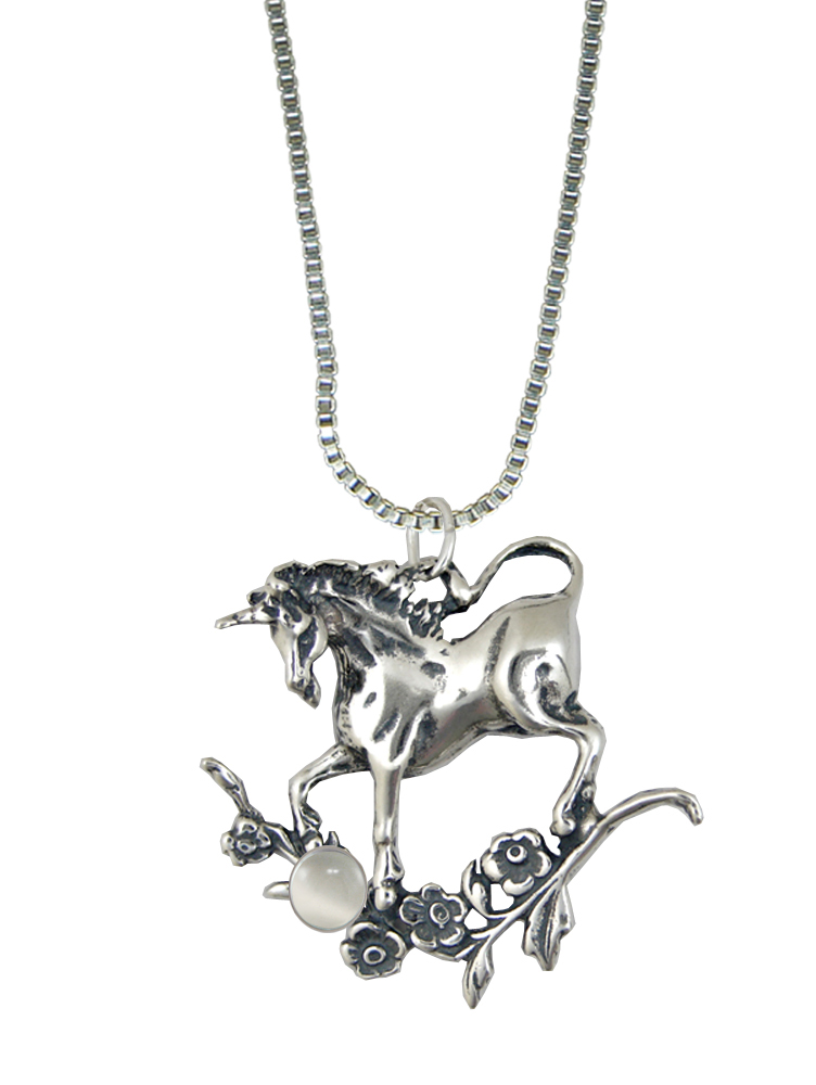 Sterling Silver Unicorn Pendant With White Moonstone